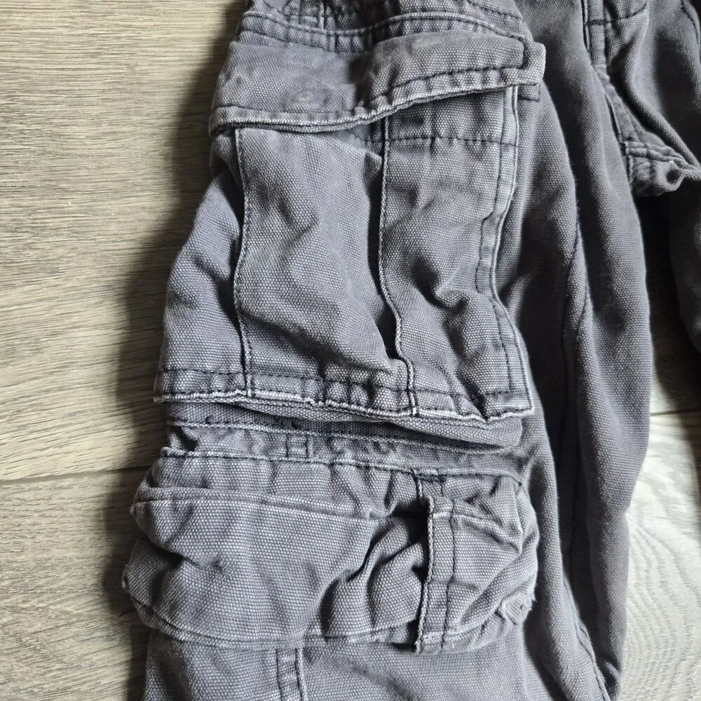 OshKosh BGosh Boys Size 4 Gray Canvas Cargo Pants Adjustable Waist Utility Play